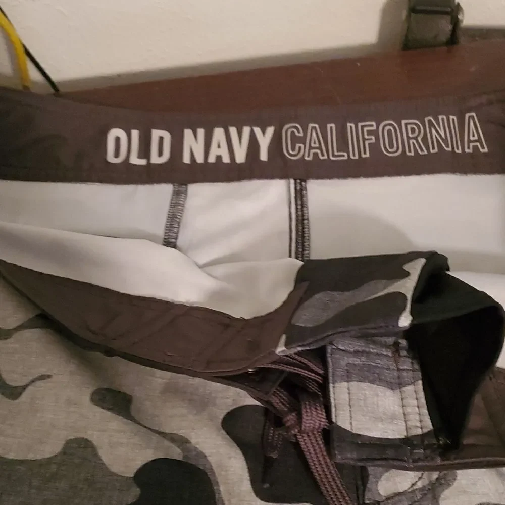 Old Navy Black and Gray Board Shorts with Urban Camo
